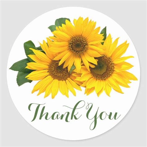 Floral Thank You Sunflowers Yellow And Green Flowers Classic Round