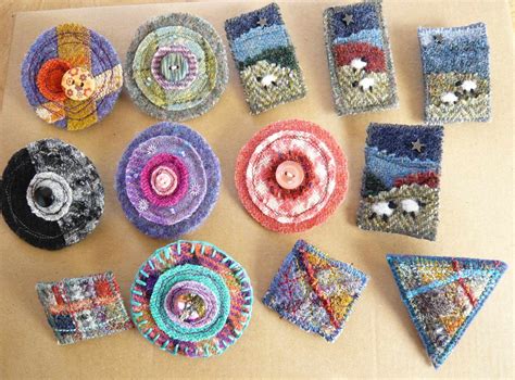 Assorted Tweed Brooches Fiber Jewelry Textile Jewelry Fabric Jewelry