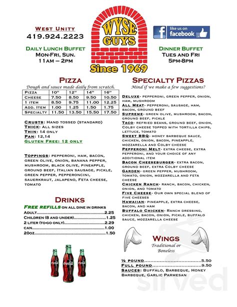 Wyse Guys Restaurant & Pizzeria menu in West Unity, Ohio, USA