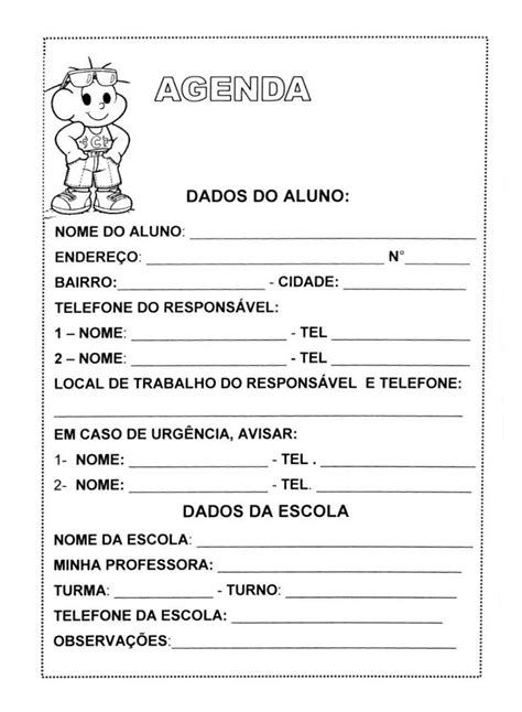 Dados Pessoais Agenda Escolar Infantil Para Imprimir EDUKITA