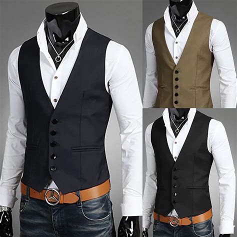 New Fashion Brand Trend Slim Fit Suit Vest Men V Collar Dress