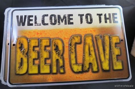 lot of 2 welcome to the beer cave sign tin embossed bar garage man metal ebay
