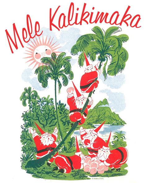 Hawaiian merry christmas palm tree sailboat, dolph…. Mele Kalikimaka Santa Tote Bag | Vintage christmas cards, Christmas poster, Retro christmas