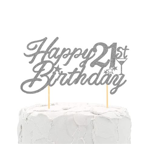 Buy Silver Glitter Happy 21st Birthday Cake Topper 21st Birthday Party Cake Decorations Picks