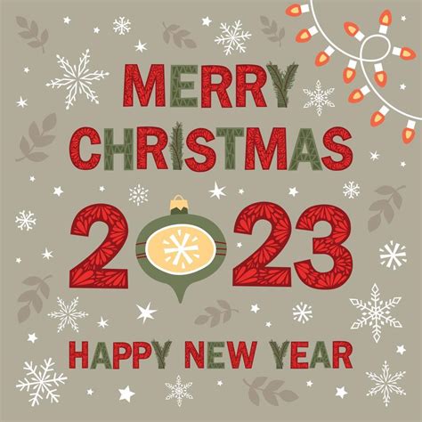 Merry Christmas And Happy New Year 2023 With Different Winter Elements