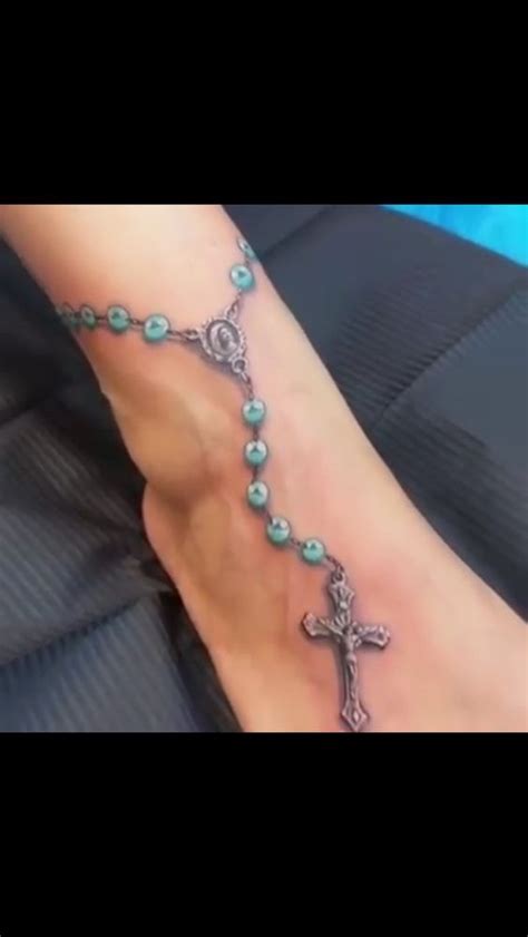 Beautifully Detailed Rosary Bead Tattoo Rosary Ankle Tattoos Anklet