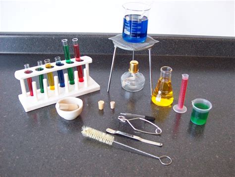 An Assortment Of Laboratory Supplies On A Counter