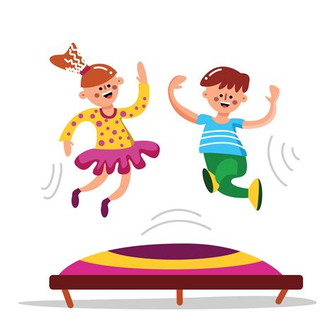 Trampoline Jumping Children Sport Games Happy Cartoon Kids Have Fun