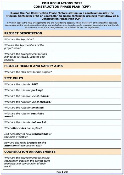 Risk Assessment Form For A Construction Project