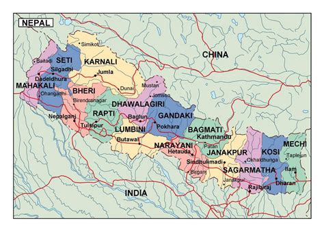 Detallado Mapa Administrativo De Nepal Nepal Asia Mapas Del Mundo