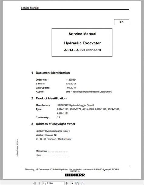 Liebherr Hydraulic Excavators A 914 A 928 Standard Service Manual