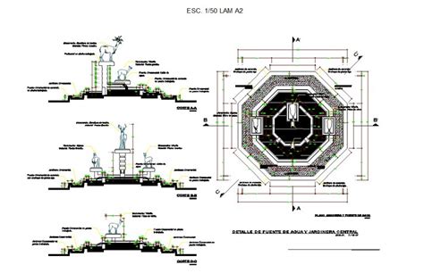 Section And Plan Detail Of Fountain Cad Block Layout File In Dwg Format