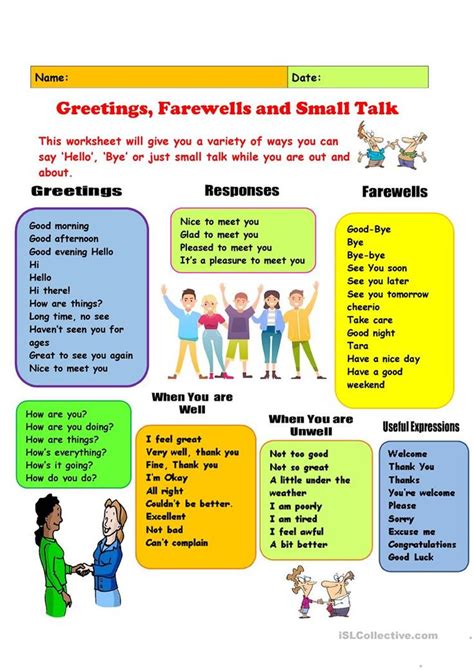Greetings Farewells And Small Talk English Esl Worksheets Saludos