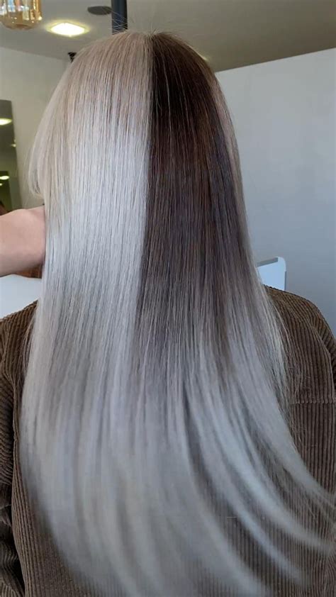 Splithair Color Ombre Ashblonde 🤍🖤 In 2022 Dark Hair With Highlights Long Hair Styles Blonde