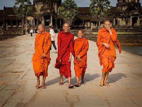 Buddha Weekly Monks Laughing At Angkor Wat Cambodia Buddhist Students