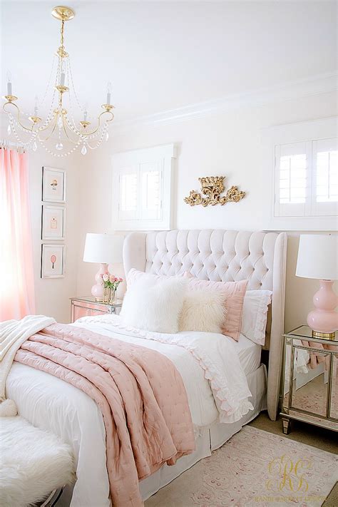 Pink bedding, pink walls, pink curtains and pink chandelier. Pink and Gold Tween Bedroom - Randi Garrett Design