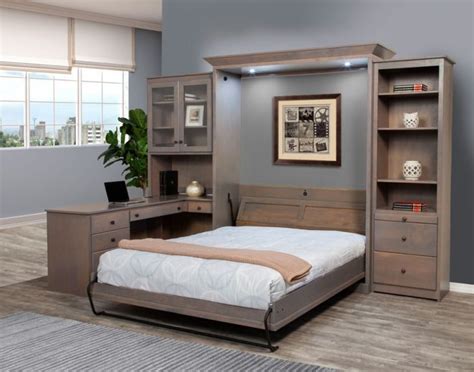 California Made Oxford Queen Library Wall Bed With Side Cabinets And
