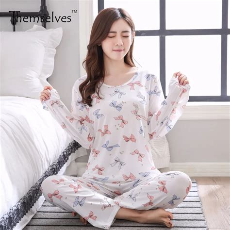 Spring Polyester Pajama Sets Long Sleeve Pajamas Homewear Print Pajamas Set Women In Pajama Sets