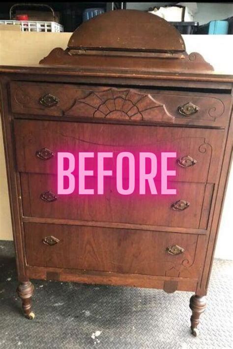 An Old Dresser With The Words Before Painted On It