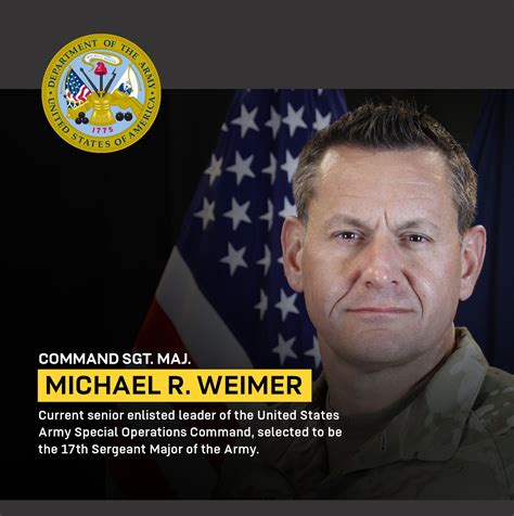 Command Sgt Maj Michael Weimer Selected As 17th Sergeant Major Of The