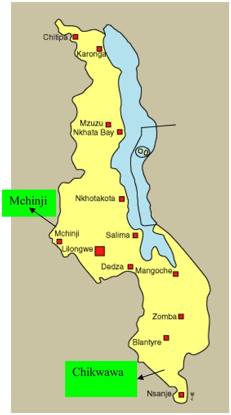 Map Of Malawi Showing Survey Sites Mchinji In Central And Chikwawa