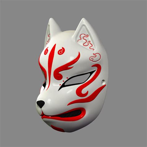 3d Printed Japanese Fox Mask Demon Kitsune Cosplay By 3dprintmodelstore