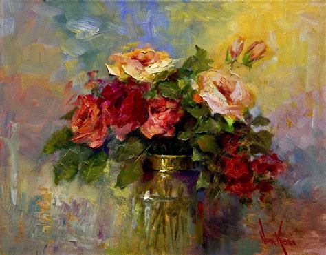 Art And Spirit By Artist Nora Kasten Fresh Roses Oil Painting By