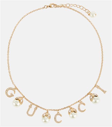 Gucci Script Embellished Necklace In Gold Gucci Mytheresa