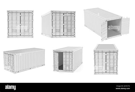 Shipping Freight Containers White Intermodal Container Set 3d