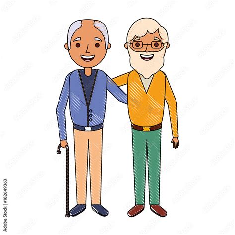 Cartoon Of Two Old Men Embraced Friends Together Stock Vector Adobe Stock