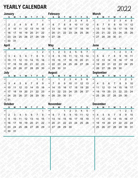 2022 Yearly Calendar Etsy