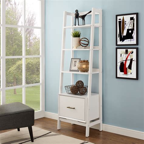 Small Modern White Bookcase Landon Furniture Ladder Bookshelf
