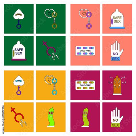Set In Flet Of Sex Icons In Thin Line Drowings Condom Hand Buy This Stock Vector And Explore