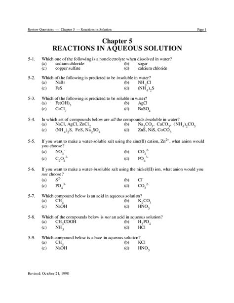 Pdf Review Questions — Chapter 5 — Reactions In Solution Chapter 5