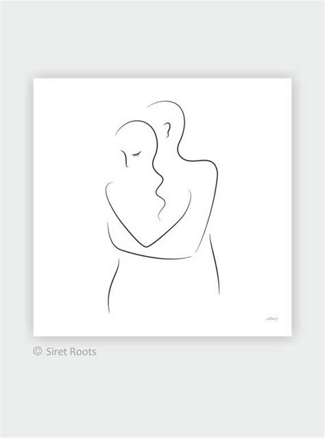 Romantic Couple Drawing Minimalist Line Art Print Man And Etsy