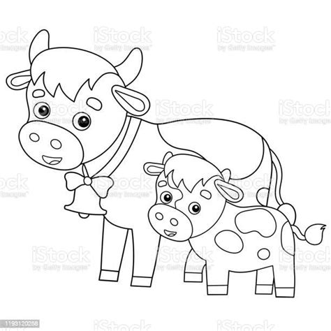 Coloring Page Outline Of Cartoon Cow With Calf Farm Animals Coloring