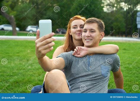 Young Beautiful Couple Shooting Self Portrait Stock Image Image Of