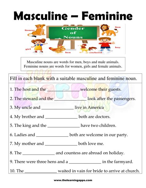 Masculine And Feminine Worksheet For Grade 1