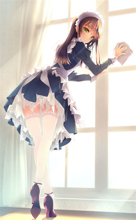 Wallpaper Illustration Window Long Hair Anime Girls Skirt Maid Clothing Costume