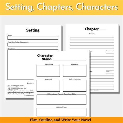 Printable Novel Writing Worksheets Pdf Fillable Novel Planner Novel