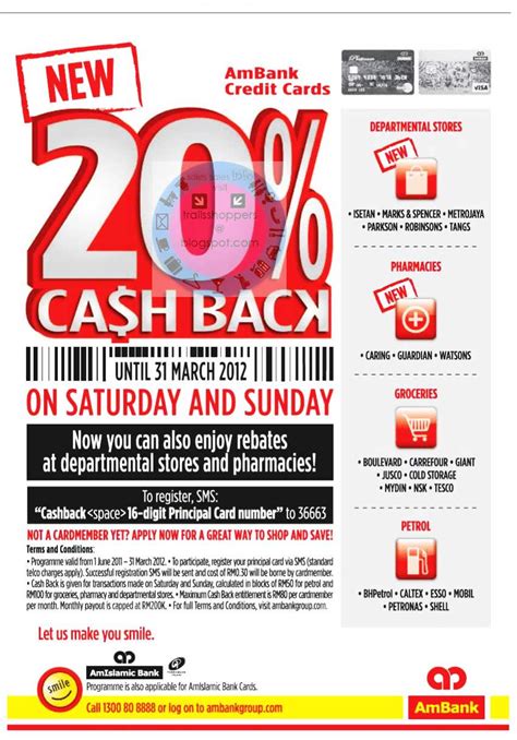 Apply for credit card or compare our wide range of credit cards to find the best card that suits your needs and lifestyle. Ambank 20% Cash Back Till 31 MAR 2012 - Trailsshoppers ...