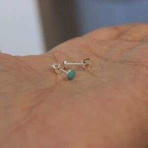 Tiny Turquoise Stud Earrings Blue Stud Earrings Round Dainty Earrings