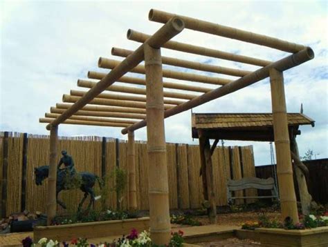 Bamboo Pergola With Statue And Fences Natural Bamboo Pergola Gallery