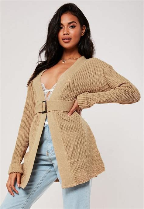 Sand Horn Belted Chunky Cardigan Missguided