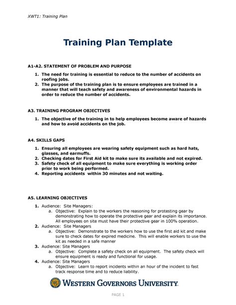 C235 Task 1 Training Plan Template Xwt1 Training Plan Training Plan