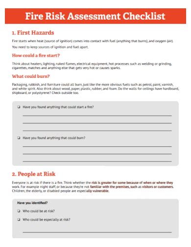 Free Fire Risk Assessment Checklist Samples Safety Audit Review