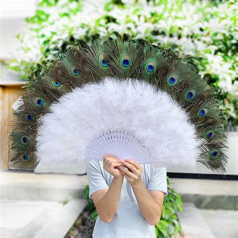 Big Size Peacock Feather Hand Fans Wedding Bride Holding Etsy