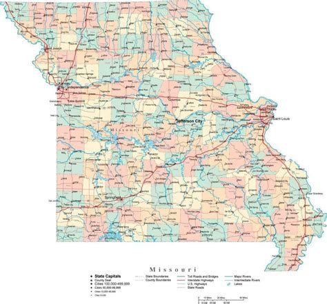 Missouri Digital Vector Map With Counties Major Cities Roads Rivers 51f