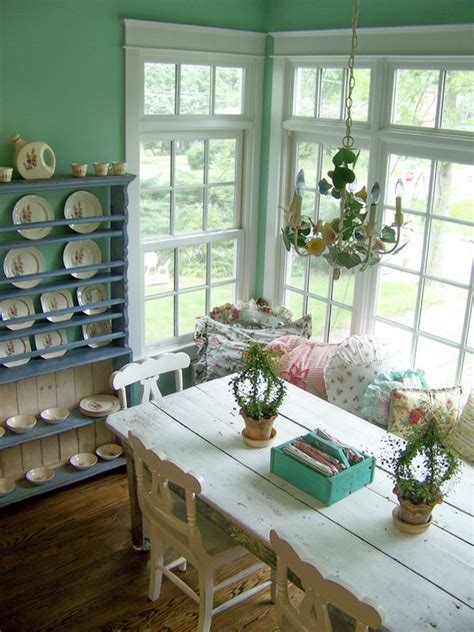 Thus, a shabby chic themed dining room would opt for vintage themed furniture over a more expensive ultramodern and flamboyant choice. 39 Beautiful Shabby Chic Dining Room Design Ideas - DigsDigs
