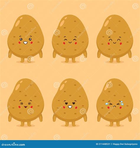 Cute Potato With Various Expression Stock Vector Illustration Of Help